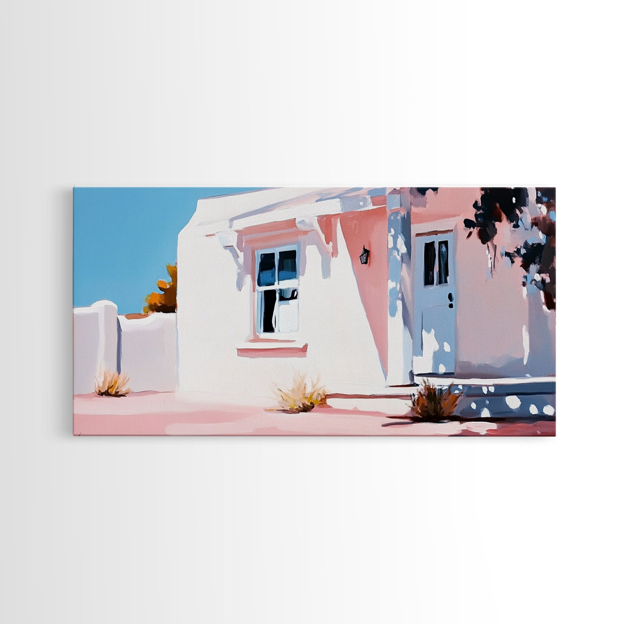 White House, Desert, Warm Tones, Framed Canvas Print, Mediterranean Art, Minimalist Architecture, Rustic Home Decor