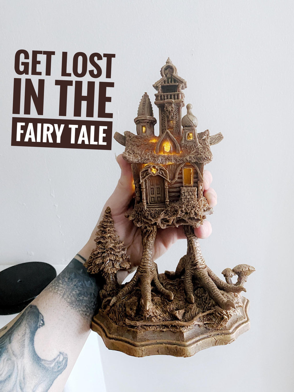 Baba Yaga Hut with Base and LED Tea Light Sculpture | Russian Folklore Figurine | Witch House Statue | Fantasy Art for Gothic Home Decor