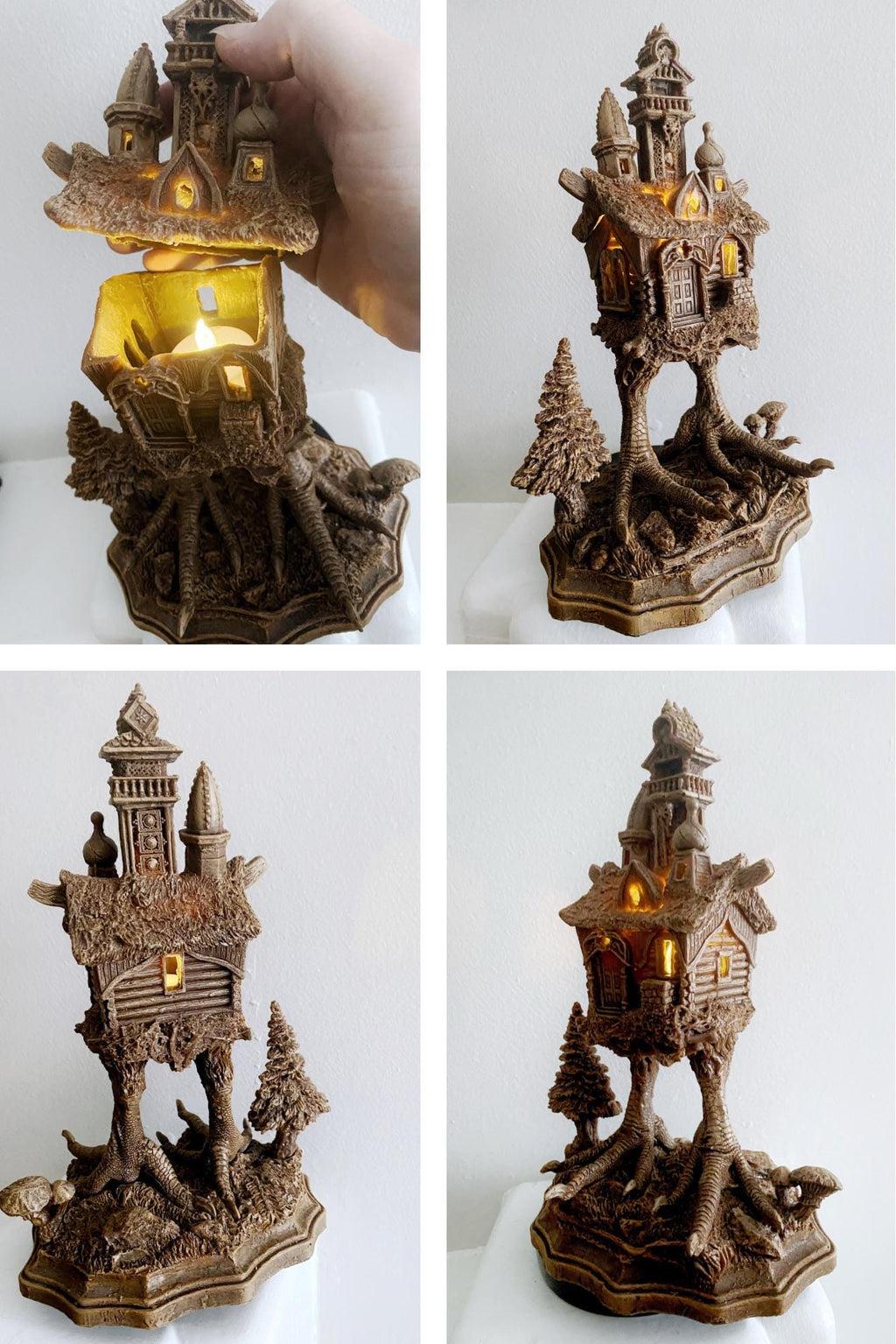 Baba Yaga Hut with Base and LED Tea Light Sculpture | Russian Folklore Figurine | Witch House Statue | Fantasy Art for Gothic Home Decor