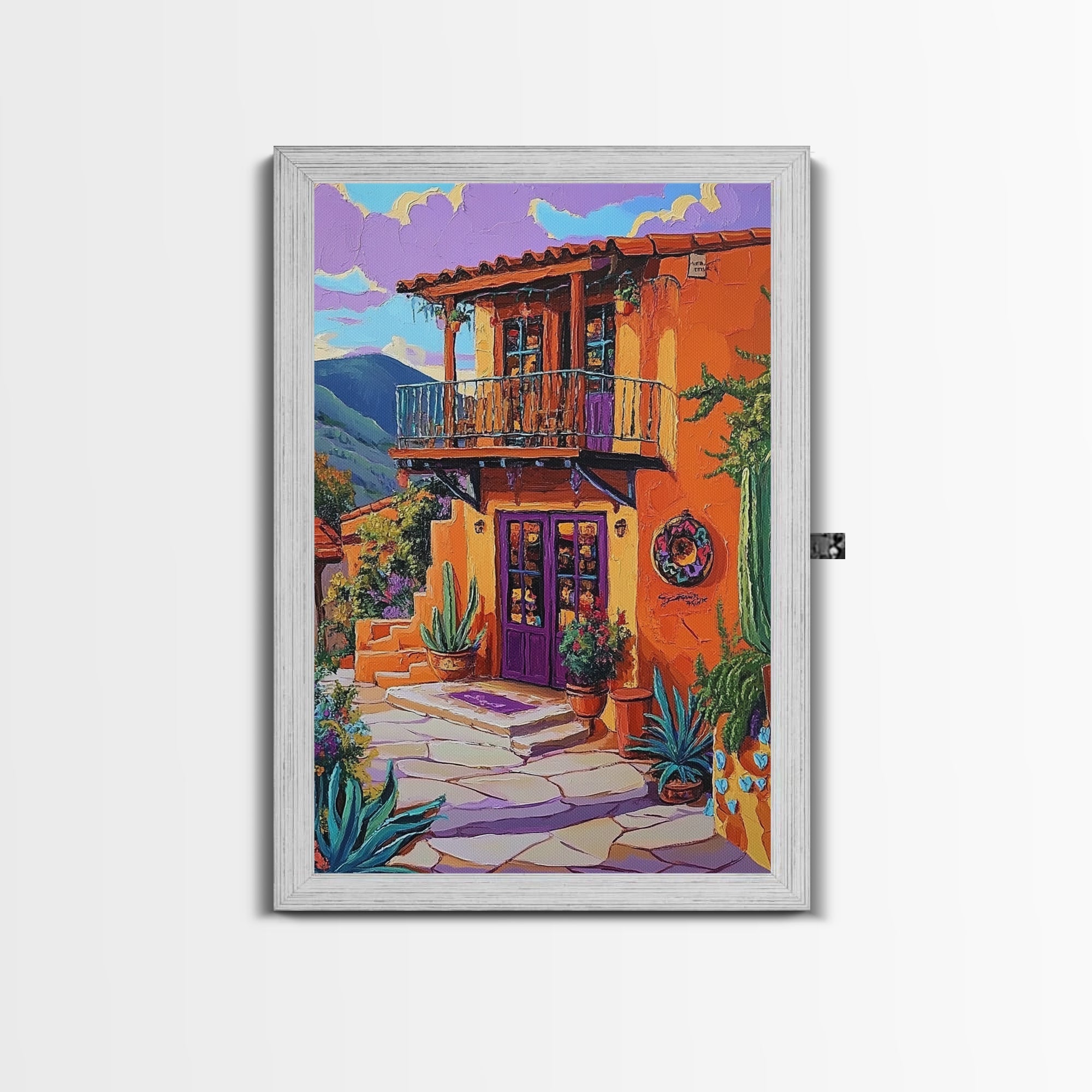 Southwest Home, Colorful, Balcony, Canvas Print vibrant Mexican house wall art, festive living room decor, textured boho painting