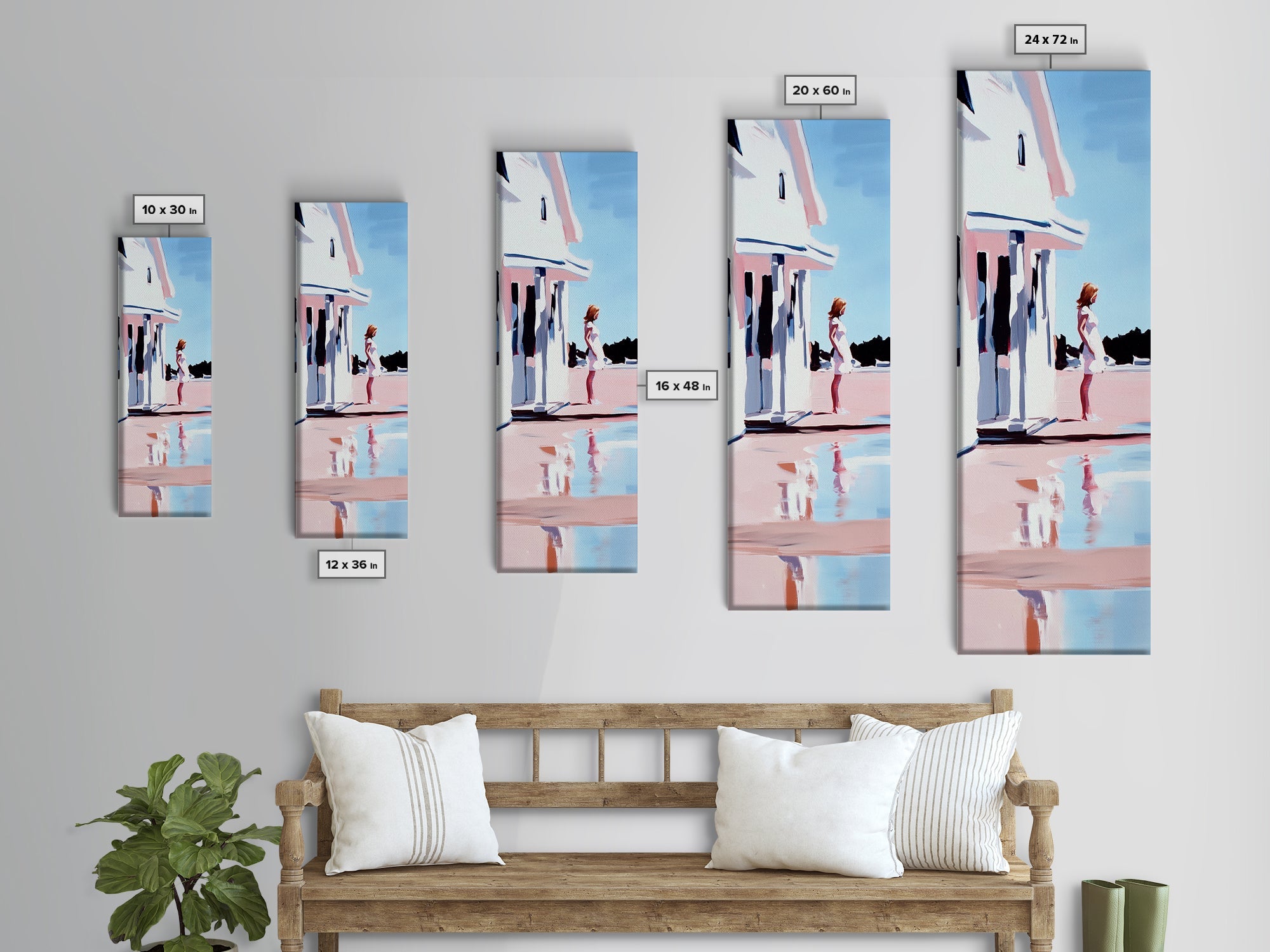 White House Porch, Coastal Home Art, Minimalist Architecture, Light and Airy, Aesthetic Home Decor, Summer Vibes, Framed Canvas Print