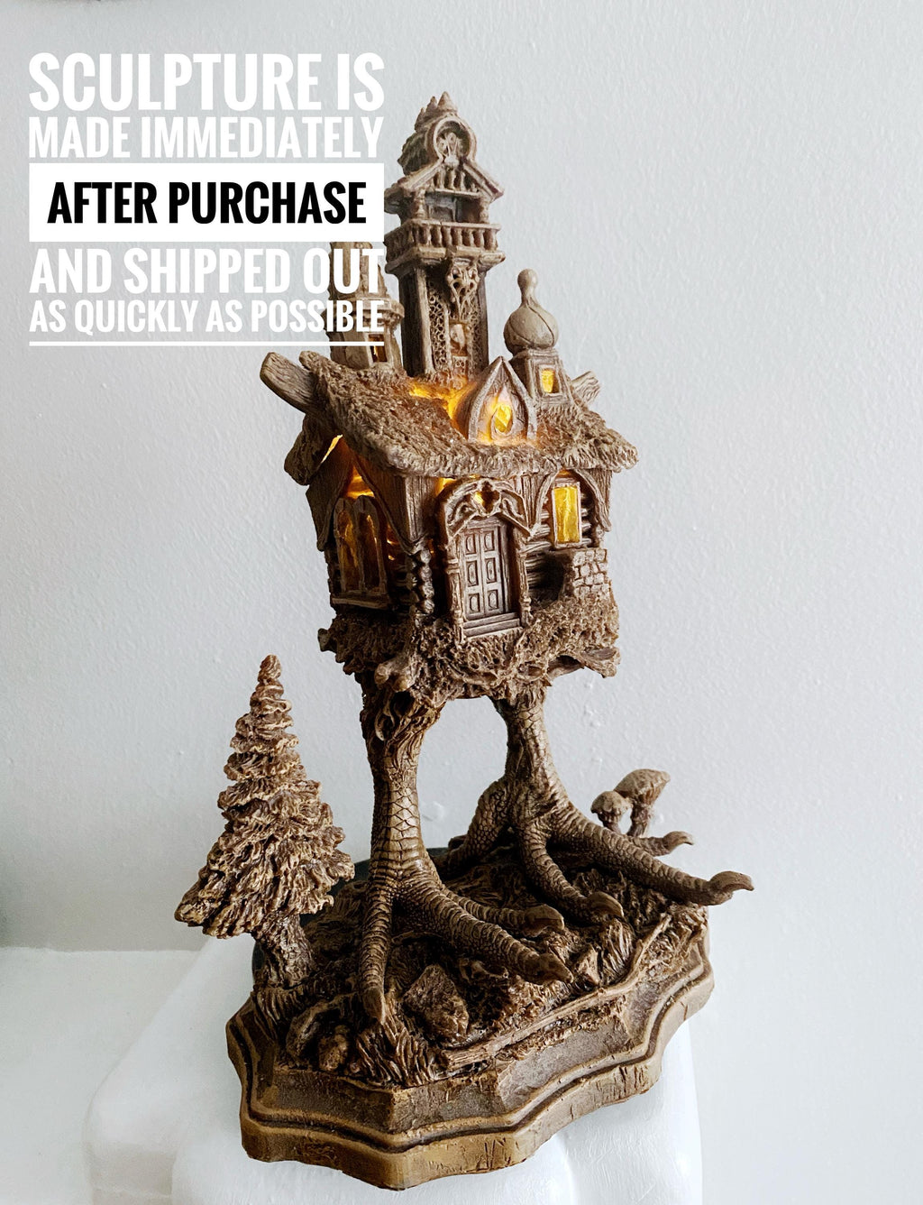 Baba Yaga Hut with Base and LED Tea Light Sculpture | Russian Folklore Figurine | Witch House Statue | Fantasy Art for Gothic Home Decor