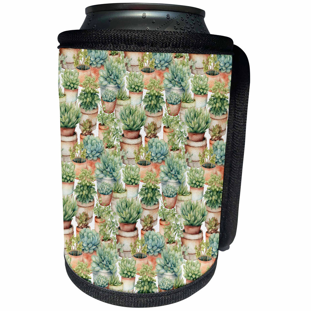 3dRose Pretty Terra Cotta Potted Catus Pattern - Can Cooler Bottle Wrap (cc-381658)