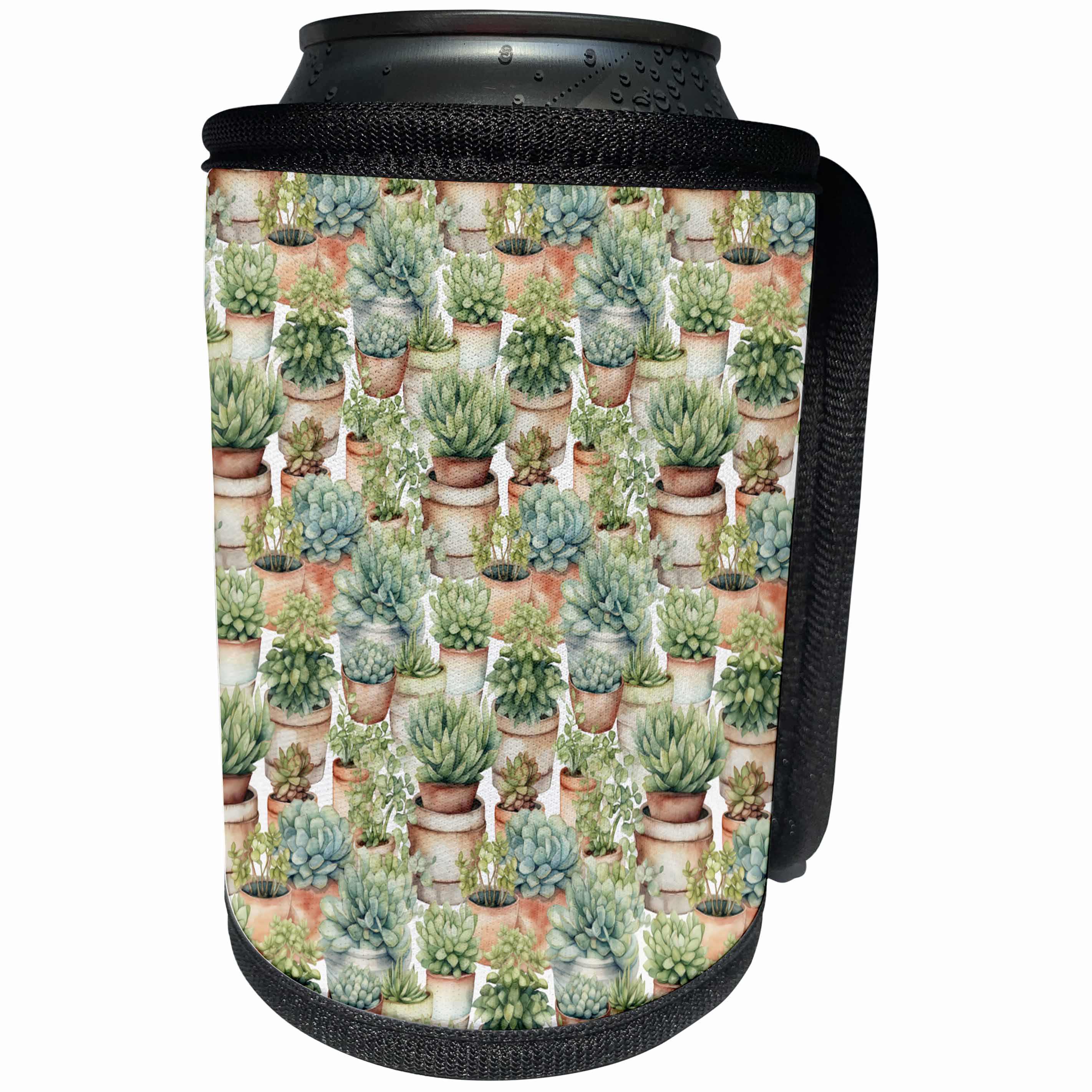 3dRose Pretty Terra Cotta Potted Catus Pattern - Can Cooler Bottle Wrap (cc-381658)