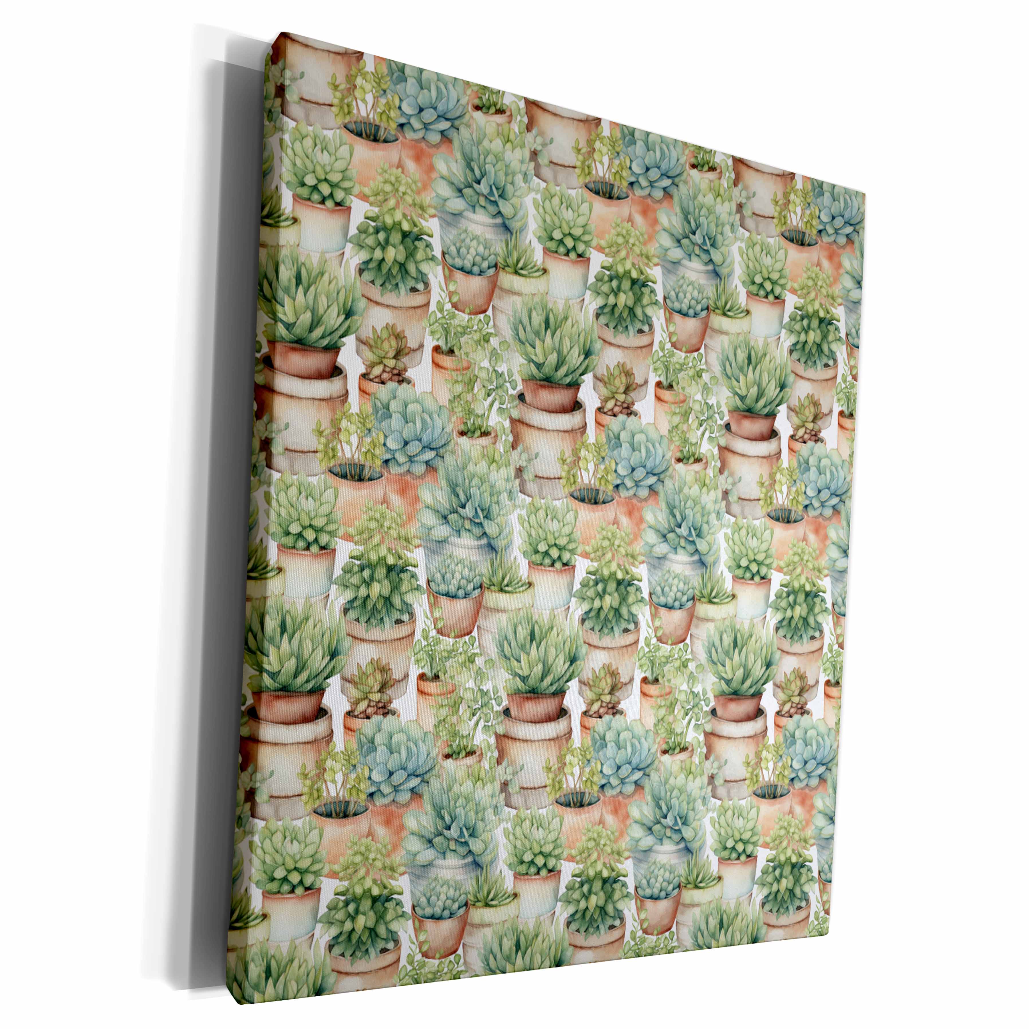 3dRose Pretty Terra Cotta Potted Catus Pattern - Museum Grade Canvas Wrap (cw-381658)