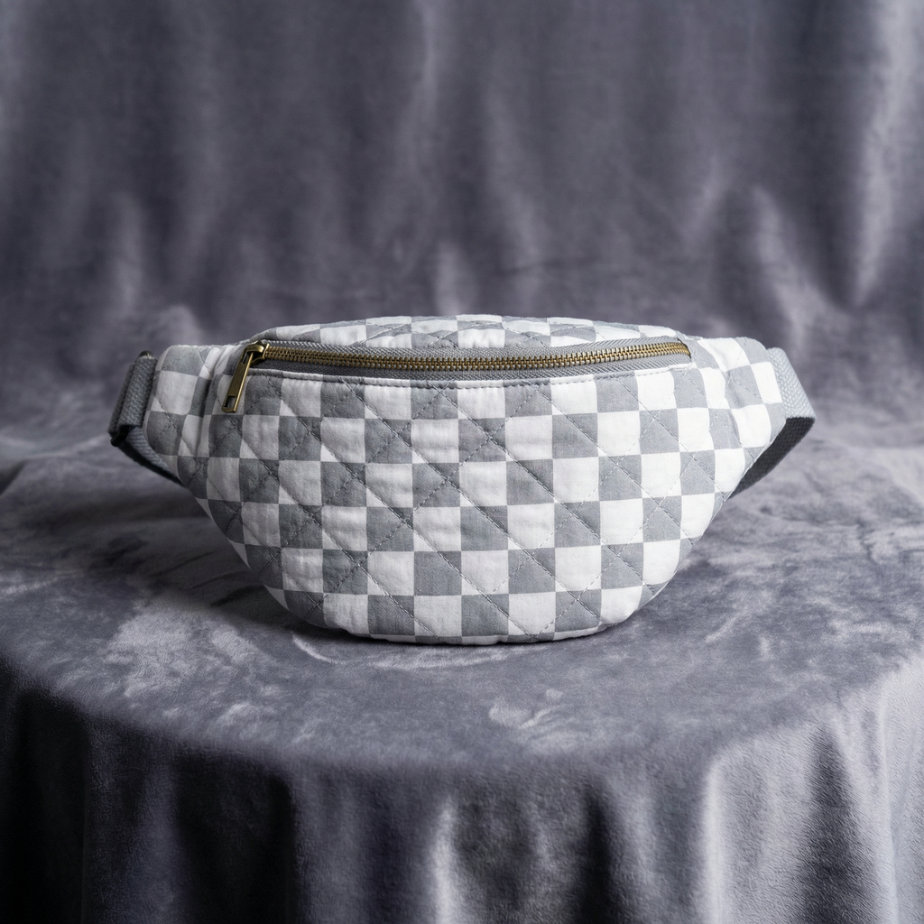 Checkered Belt Bag Fanny Pack Y2K Gen Z Aesthetic win 4 Colors [Violet, Pink, Green, Gray] 9.5" x 6"