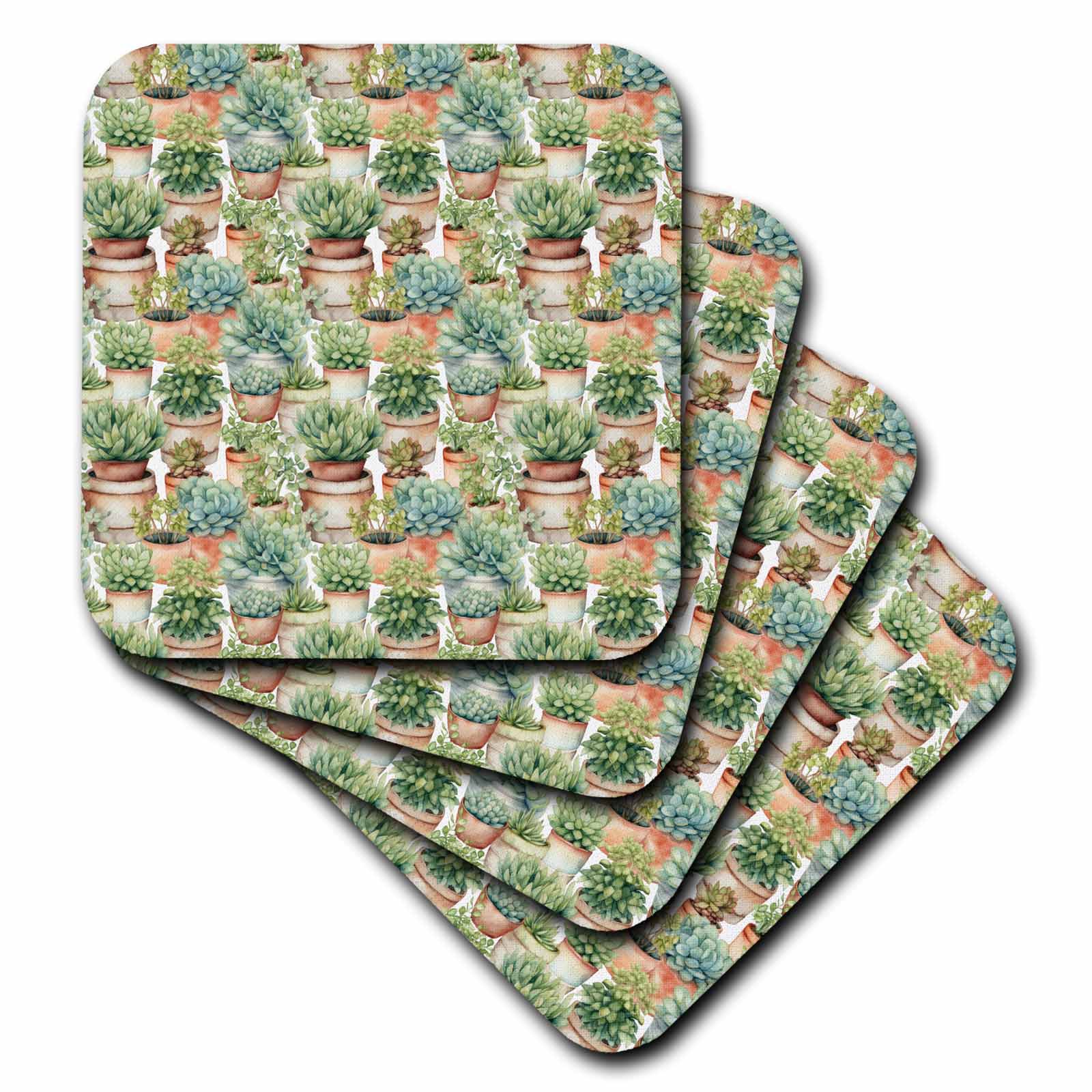 3dRose Pretty Terra Cotta Potted Catus Pattern - Coasters (cst-381658)