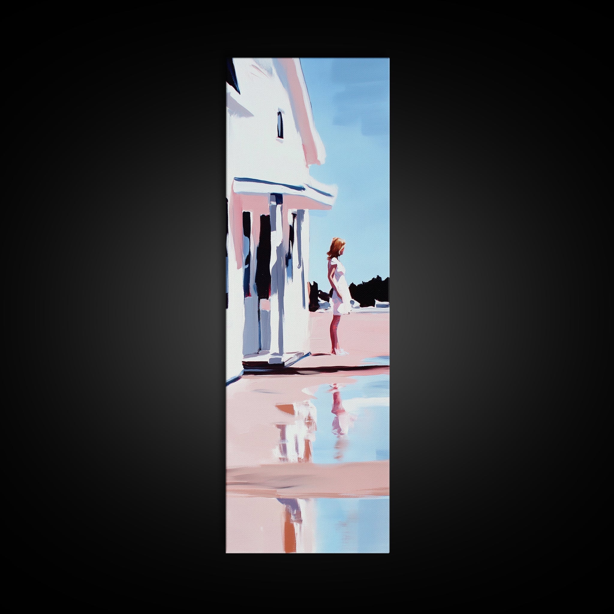 White House Porch, Coastal Home Art, Minimalist Architecture, Light and Airy, Aesthetic Home Decor, Summer Vibes, Framed Canvas Print