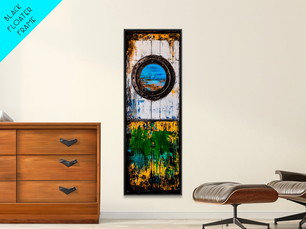 Nautical Window, Rustic Wood, Coastal Home, Canvas Print, Ocean View, Maritime Wall Art, Beach House Decor, Living Room Wall Art