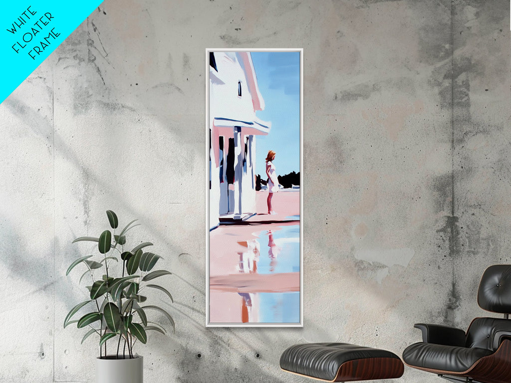 White House Porch, Coastal Home Art, Minimalist Architecture, Light and Airy, Aesthetic Home Decor, Summer Vibes, Framed Canvas Print