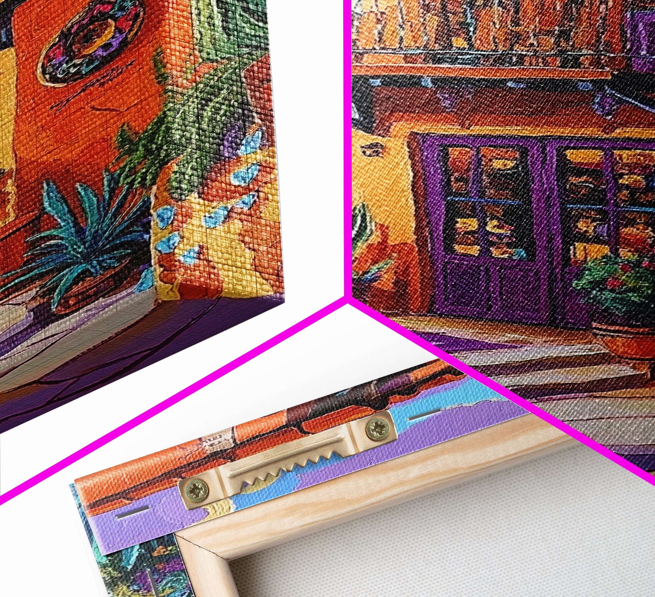 Southwest Home, Colorful, Balcony, Canvas Print vibrant Mexican house wall art, festive living room decor, textured boho painting