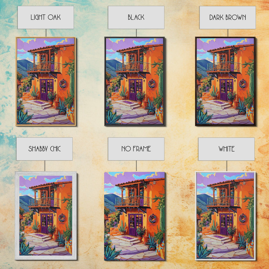 Southwest Home, Colorful, Balcony, Canvas Print vibrant Mexican house wall art, festive living room decor, textured boho painting