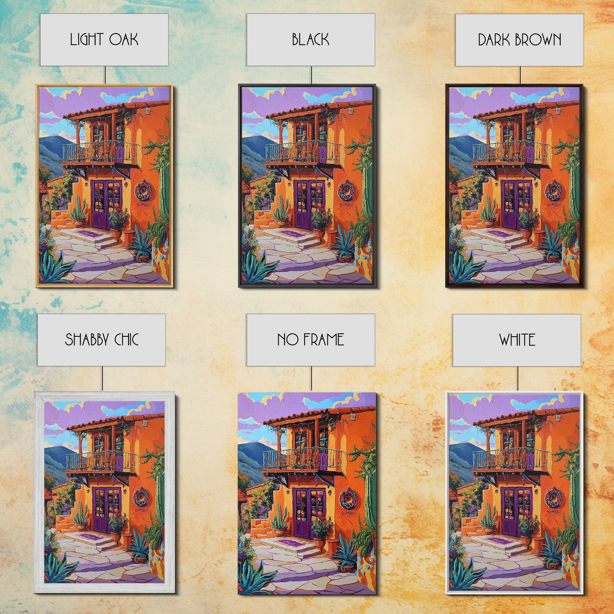 Southwest Home, Colorful, Balcony, Canvas Print vibrant Mexican house wall art, festive living room decor, textured boho painting