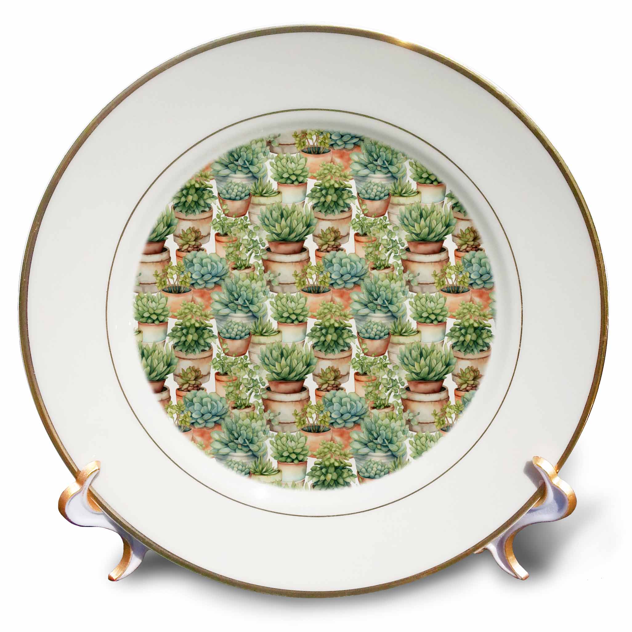 3dRose Pretty Terra Cotta Potted Catus Pattern - Plates (cp-381658)